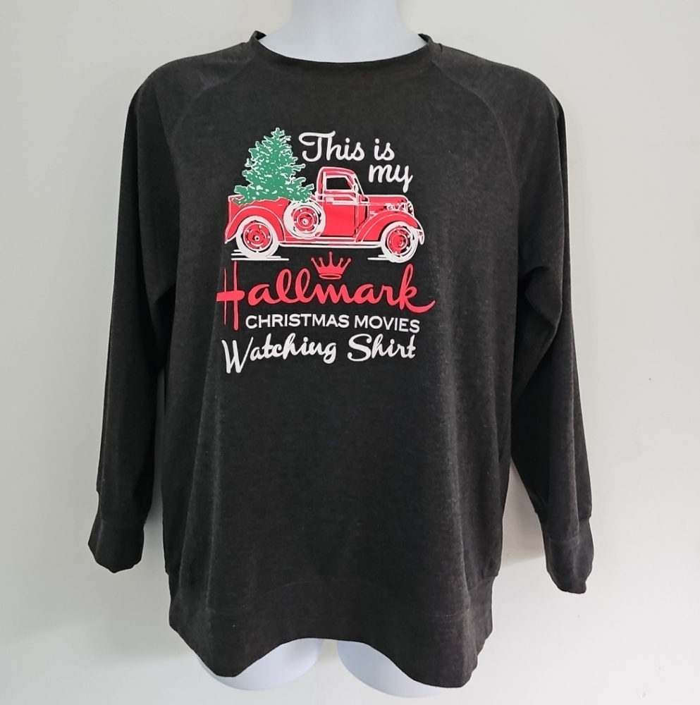 Dark Gray Hallmark Christmas Movies Watching Sweatshirt Size 2XL Long Sleeve